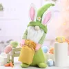 Gnomo de conejito de Pascua, conejo de Pascua feliz con una bolsa de punto, muñeco enano de primavera para niños, juguetes, adorno decorativo de mesa para el hogar