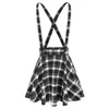 Kjolar kvinnor vintage suspender kjol avtagbar axelrem A-line mini mode gird plaid utskrift kort swing damer