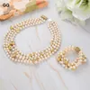 Earrings & Necklace JK Natural 4 Strands Freshwater Culture White Pear Gold Color Plated Coin Pearl Bracelet Sets For Women Lady