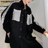 Mode Patchwork Men Shirt Långärmad Streetwear Party Nattklubb Glänsande skjortor 2021 Knapp Koreansk stil Camisas Incerun