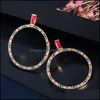 Studörhängen Smycken Cwwzircons Märke Designer Guldfärg Big Round Circle Colorf CZ Ear Loop Mode för Kvinnor Present CZ582 Drop Delivery 20