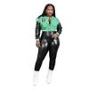 Femmes Survêtements Uniforme De Baseball 2 Pièces Ensemble Tenues Pantalon En Cuir Veste À Manches En Cuir Simple Boutonnage Lettre Costume Brodé K8353