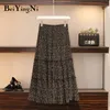 Beiyingni h￶g midja kjol kvinnor vintage blommig tryckt avslappnad koreanska xl4xl kjolar dam mode maxi retro kjolar 210311