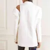 Cappotto bianco da donna di fascia alta personalizzato con cerniera off-spalla Design Personalità High Street Temperamento Tinta unita Cappotto bianco 210525