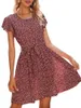 カジュアルなドレス2022女性の夏のドレス花の花のプリントパターンラウンドカラー半袖ビーチスタイルの女の子S / M / L / XL
