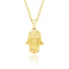 Gemel 2021 Hip Hop Smycken Stainls Steel Hamsa Hand Pendant Gold Kolye Halsband Män