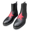 Black Winter Genuine Leather Leather Fashion Boots عالي الجودة زلة مصنوعة يدويًا على أحذية الكاحل للرجال 80184