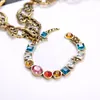 Vintage Colorful Diamond Necklaces Earrings Double Letters Designer Charm Earrings Studs Luxury Chain Necklaces Women Jewelry Sets Wholesale