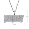 Iced Out Bling 5A CZ Paved Gold Color Letter Money Pendant Necklace With Long Twist Rope Chain For Woman Men Hip Hop Jewelry 220121