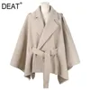 Deat Höst Mode Kvinnors Woolen Coat Cloak Loose Lace-up Warm Tjockad Solid Casual Drop-Shoulder Slim TX029 210924
