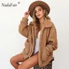 Nadahair Teddy Coat Kvinnor Fluffy Jacka Höstens Zipper Plysch Tjock Casual Plus Storlek Lamm Vinter Faux Fur Coat Kvinna Overcoat Y0829