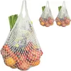 再利用可能なメッシュコットンストリングバッグオーガナイザーポータブルショッピング食料品ショッピング用の洗えるハンドバッグ屋外梱包バッグ