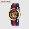 Högkvalitativ toppmodell mode dam klockor 39mm casual tiger bi orm skelett kvinnor armbandsur rosguld nylonklocka lyx FEM319A