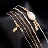 Браслеты очарования 1 набор мода натуральный браслет оболочки для женщин Boho Gold Color Change цепь ручной ткань тазчковых украшений 2021