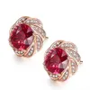 14K Rose Gold Kolor Kwiat czerwony kryształowe rubinowe szlachetki Diamenty kolczyki dla kobiet klasyczna biżuteria Brincos moda bijoux 211422463