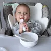 단단한 아기 먹이 그릇 식품 학년 실리콘 플레이트 미끄럼 방지 흡입 키즈 식기 방수 BPA 무료 스푼 211026