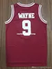 Goedkope custom Dwayne Wayne 9 Hillman College Theater Basketbal Jersey Rood Gestikt Aanpassen een nummer naam MANNEN VROUWEN JEUGD XS-5XL