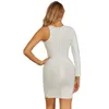 Summer Arrival Women Sexy Bandage Dress One Shoulder Long Sleeve Tight White Dress Celebrity Runway Mini Party Dress 210625