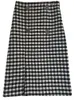 Houndstooth Woolen Skirt Korean Style مزاج AllMatch Thinner OneStep Split Aline Skirt 210311