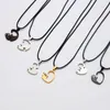 Animal Pendant Black White Cat Stitching Necklace Simple Friendship Gift Heart Shape Gold Cute Couple rope chain Necklaces 2pcs/set