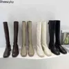 2021 Women Knee-High Leather Boots With Wide Calf Zipper Fashion Square Toe Blakc Female Sexy Long Boots Winter Women's Shoes Y1125