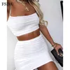 FSDA 2020 Summer White Women Set Sexy Spaghetti Pasek Crop Top Black and Mini Bodycon Spódnica Party Outfit Clubwear Dwuczęściowe zestawy X0709