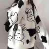 Koreanska Harajuku Kvinnors Tröja Vintage Casual Loose Lazy Cow Sweater Kvinna Japanska Tjejer Kawaii Söt Ulzzang Kläder 17156 211123