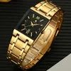 Mens rektangul￤ra klockor 2021 Luxury Gold Black Watches Armband f￶r m￤n Vattent￤t datum kvarts handledsur man med box339a