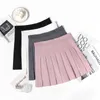 Być może u Kobiety Balck Grey White Pink Empire Zipper Plised A-Line Mini Spódnica Lato S0303 210529