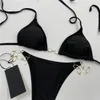 Biquini Banhistas Luxo Split Swimsuit Designer Corrente de Metal Beachwears Mulheres Jovens Biquíni Sexy Senhoras Verão Roupas de Banho de Cor Sólida Para Presente
