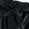 여성 패션 활 묶여 장식 PU 가죽 스트레이트 스커트 Faldas Mujer 숙녀 탄성 허리 버튼 세련된 미디 스커트 QUN520 210309