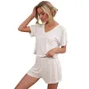 Lato luźne i wygodne z krótkim rękawem z krótkim rękawem V-Neck Printed T-shirt Top Shorts Casual Houseware Light Soft Garnitur X0526