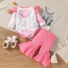 Kids roupas conjuntos meninas roupas de easter infantil flower manga coelho coelho cópia tops + calças de alarme 2 pçs / set primavera outono moda boutique roupas de bebê