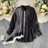 plus size fashion women's blouses shirts spring half printing blouse long sleeve turn-down collar shirts Blusas Mujer 210308