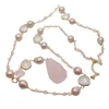 Y·YING natural Keshi Pearl Crystal sweater chain Necklace Rose crystal Pendant necklace romantic style for women