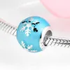 Sky blue enamel snowflakes Round Charm 925 Sterling Silver DIY Beads Accessories fit Original Mikiwuu Bracelets Jewelry Making Q0531