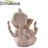 ERMAKOVA 13 cm (3,5 Zoll) hohe indische Ganesha-Statue, Fengshui-Skulptur, natürlicher Sandstein, Handwerksfigur, Heim-Schreibtisch-Dekoration, Geschenk, Y200106