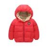 冬の子供のフード付きジャケット男の子の女の子が茂った暖かいアウターファッションの赤ちゃん男の子のジッパーコットンベルベットのためのコート211204