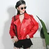 Ly Varey Lin Spring Höst Kvinnor Vintage Faux Mjukt Läder Kort Jacka Lös Turndown Collar Casual Motorcycle Outwear 210526