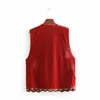 Kvinnor Vintage Sequins Flower Broderi Vest Jacket Ladies Retro National Style Patchwork Casual Velvet Waistcoat CT154 210603