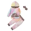 Baby Tie Dye Clothing Set Kids Long Sleeve Hooded Top + Pants + Headbands 3Pcs/Set Boutique Infants Sunflower Leopard Tracksuits Set 1320 B3