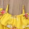 Enfant Bébé Fille Vêtements Jaune Floral Volants Sangle Hauts Gilet Shorts Bas Tenues D'été Vêtements De Plage Ensemble 341 Y2