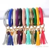 Läderarmband Keychain PU Förbränna Rund Key Ring Tassel Hängsmycke Armband Sport Keychains Armband Round Key Rings DA247