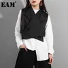 [EAM] Wiosna Lato Lapel Bez Rękawów Czarny przycisk Cross Bandage Tasbon Stitch Kamizelka Kobiety Moda All-Match WD81 210819