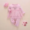 born Baby Girl Clothes Fall Cotton Lace Princess Style Jumpsuit 0-3 Months Infant Romper With Socks Headband ropa bebe 210826