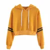 Damesmode Sweatshirt Dames Varsity-gestreepte Trekkoord Crop Hoodie Sweatshirt Jumper Crop Pullover Tops Drop 210527