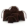 Brown Color Velvet Jewelry Bag Beaded Charm Bracelets Pendant Necklace Earring Drawstring Pouches Packaging Wedding Party Decor