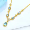 Black Angel Shiny 18K Gold Luxury Blue Topaz Gemstone Water Drop Ruby Emerald Hanger Bruiloft Ketting voor Dames Sieraden Gift Q0531