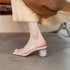 Tofflor Fashion Clear Transparent Pvc Women Square Toe Casual Summer Slides Shoes 5cm Round Heels Lady Prom Sandalias Femme