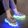 Size 25-35 Children USB Charging Glowing Casual Shoes Boys Breathable Led Light Up Sneakers Unisex Luminous Sneakers for Girls 211022